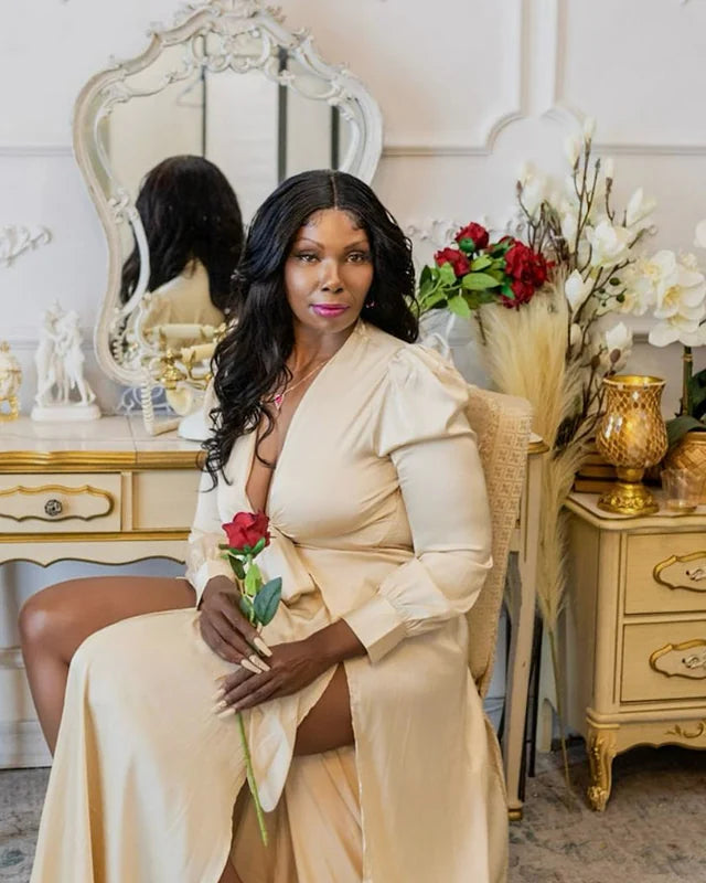 Editorial portrait in champagne satin